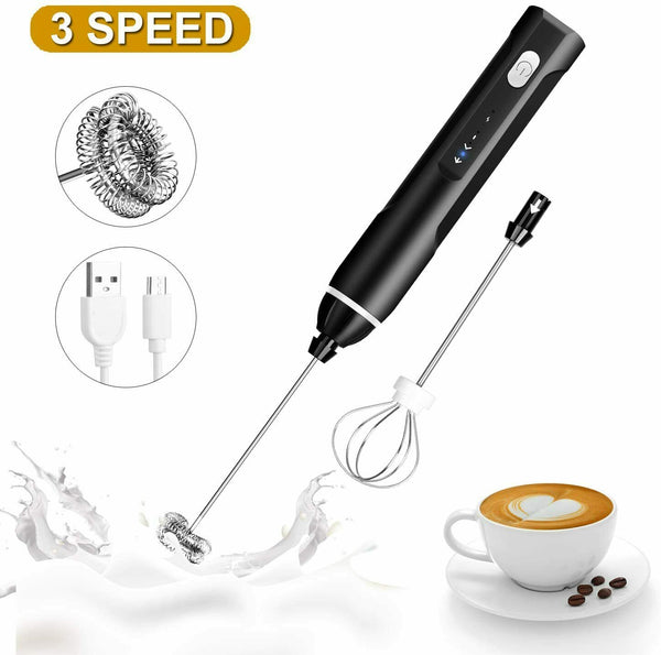 Milk Frother, 3-Speed Settings Handheld Rechargeable Coffee