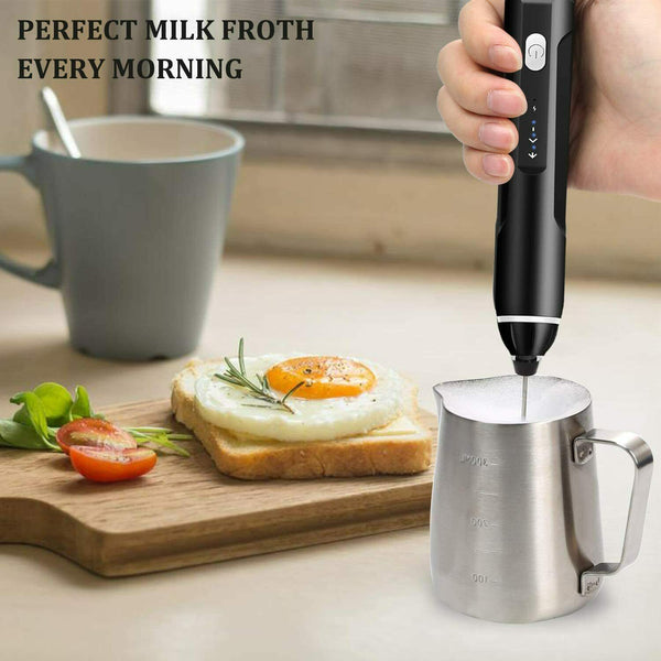 1pc Rechargeable Milk Frother With Stand, Includes 3 Whisk Heads, 3 Speeds,  Low Speed Suitable For Stirring Eggs, Medium Speed Suitable For Mixing Jam,  High Speed Suitable For Whipping Cream
