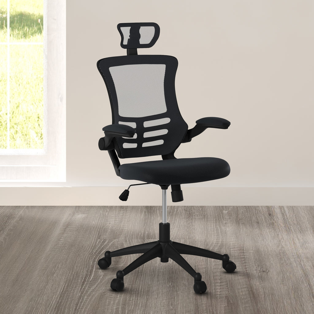 Techni Mobili Black Mesh Task Office Chair with Flip Up Arms